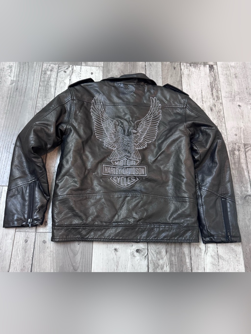 Harley-Davidson Boys Eagle Bar & Shield Black Faux Leather Biker Jacket 12/14